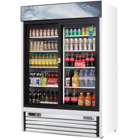 Everest Refrigeration EMGR48 53 Inch Reach-In Glass Door Merchandiser Refrigerator Two-section White Coated Steel