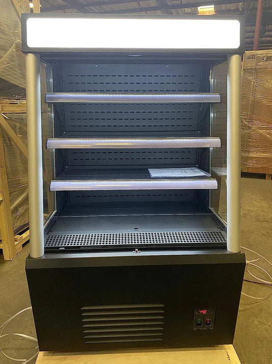 ALK Erina 36'' Steel Open Air Grab Go Display Refrigerator (WHEELS ARE NOT PRE-INSTALLED)