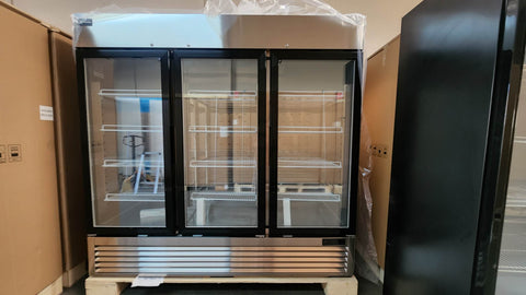 Aceland ICE-83FG 82" W Commercial Display Freezer Merchandiser 3 Glass Door 3 Section Stainless Steel Reach-In Glass Door Upright Air Cooling 72 Cu.Ft