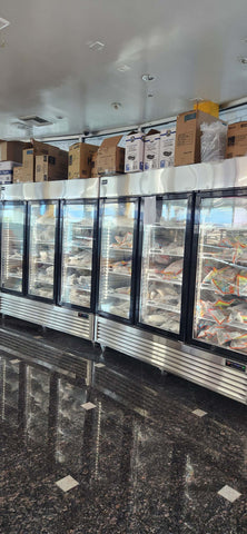 Aceland ICE-83FG 82" W Commercial Display Freezer Merchandiser 3 Glass Door 3 Section Stainless Steel Reach-In Glass Door Upright Air Cooling 72 Cu.Ft