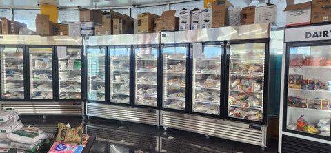 Aceland ICE-83FG 82" W Commercial Display Freezer Merchandiser 3 Glass Door 3 Section Stainless Steel Reach-In Glass Door Upright Air Cooling 72 Cu.Ft