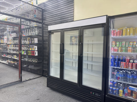 Aceland AKF-72BG 72" W Commercial Display Freezer Merchandiser 3 Glass Door 3 Section Stainless Steel Reach-In Glass Door Upright Air Cooling 54 Cu.ft for Restaurant, Bar, Shop, Retail