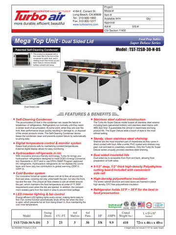 Turbo Air TST-72SD-30-N-DS 72" Mega Top Sandwich/Salad Prep Table w/ 3 Doors, 30 Pans