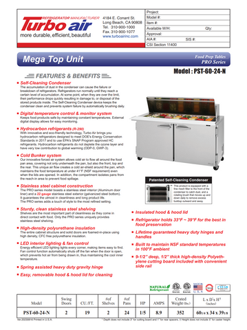 Turbo Air PST-60-24-N 60" Mega Top Sandwich/Salad Prep Table w/ 2 Doors, 24 Pans