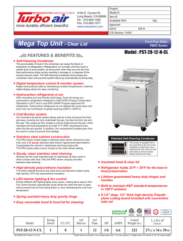 Turbo Air PST-28-12-N-CL 27" Mega Top Sandwich/Salad Prep Table w/ 1 Door, 12 Pans