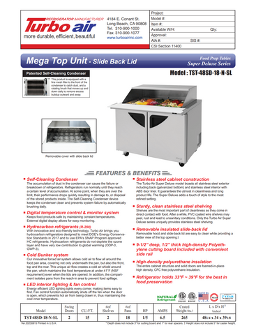 Turbo Air TST-48SD-18-N-SL 48" Mega Top Sandwich/Salad Prep Table w/ 2 Doors, 18 Pans