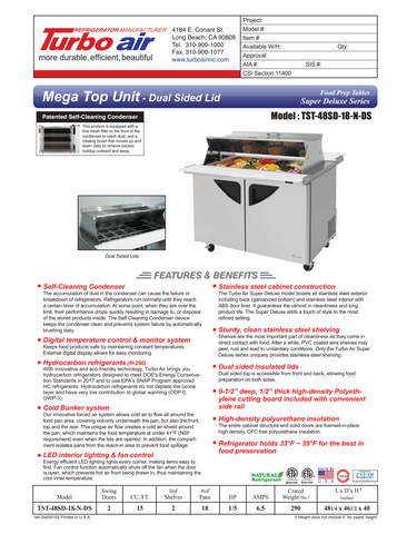 Turbo Air TST-48SD-18-N-DS 48" Mega Top Sandwich/Salad Prep Table w/ 2 Doors, 18 Pans