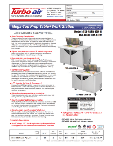 Turbo Air TST-48SD-12M-N 48" Mega Top Sandwich/Salad Prep Table w/ 2 Doors, 12 Pans