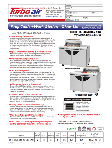 Turbo Air TST-48SD-08S-N-CL 48" Two Section Sandwich / Salad Prep Table w/ 2 Doors, 8 Pans