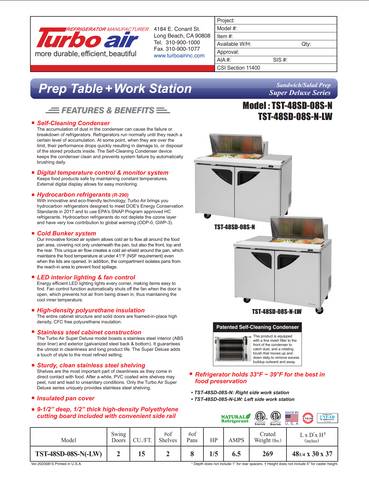 Turbo Air TST-48SD-08S-N 48" Two Section Sandwich / Salad Prep Table w/ 2 Doors, 8 Pans