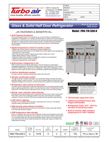 Turbo Air PRO-77R-GSH-N Three Section Reach-In Refrigerator w/ 3 Glass & 3 Solid Half Doors, Top Mount, 75 cu. ft.