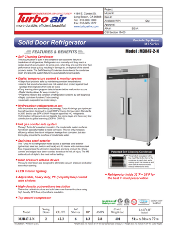 Turbo Air M3R47-2-N M3 Series Solid Door Refrigerator, 2 Section