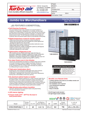 Turbo Air TJMI-55SDW(B)-N 65" Indoor Ice Merchandiser w/ Glass Door, Auto Defrost, 60 cu. ft.