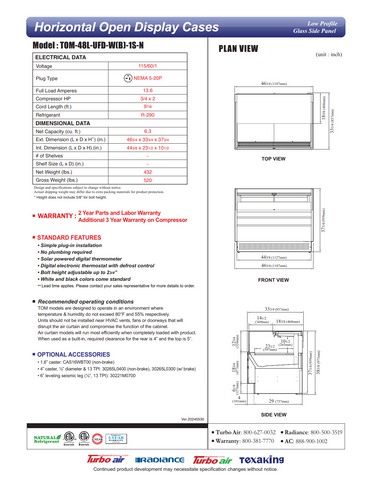 Turbo Air TOM-48L-UFD-B-1S-N 46 3/4" Horizontal Open Air Cooler w/ (1) Level, 115v