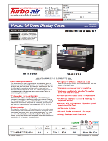 Turbo Air TOM-48L-UF-W-1S-N 47" Low Profile White Horizontal Open Display Case w/ Glass Side Panel - 6 Cu. Ft.