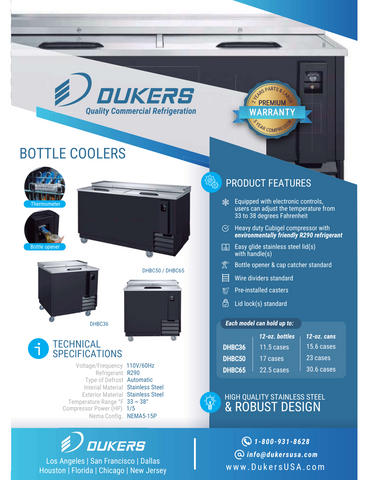 Dukers DHBC65, 65″ Bottle Cooler, Horizontal chest, 15-5/6 cu.ft.
