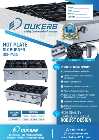Dukers DCHPA36 Hot Plate with 6 Burners