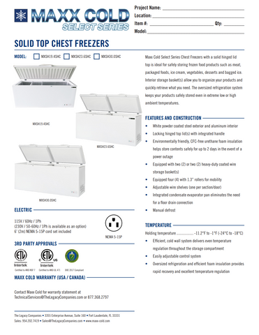 Maxx Cold MXSH23.6SHC 79" Select Series Solid Chest Freezer, 23.6 cu. ft.