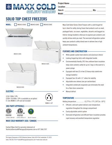 Maxx Cold MXSH19.4SHC 71 3/10" Select Series Mobile Chest Freezer w/ (2) Basket - White, 115v