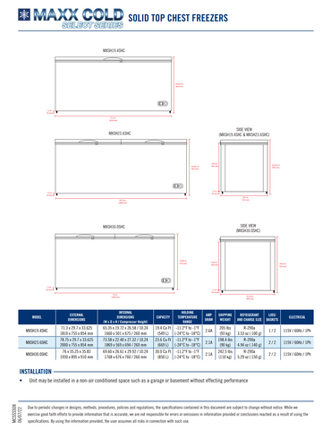 Maxx Cold MXSH19.4SHC 71 3/10" Select Series Mobile Chest Freezer w/ (2) Basket - White, 115v