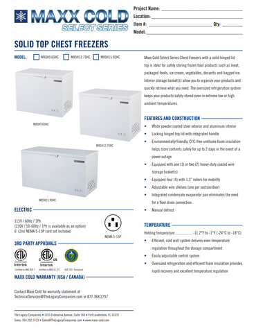 Maxx Cold MXSH12.7SHC 50" Select Series Solid Chest Freezer, 12.7 cu. ft.