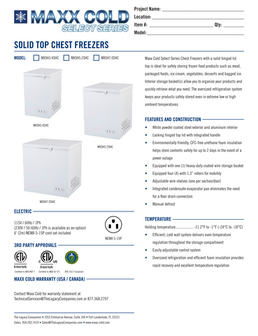 Maxx Cold MXSH5.2SHC 30 2/5" Select Series Mobile Chest Freezer w/ (1) Basket - White, 120v
