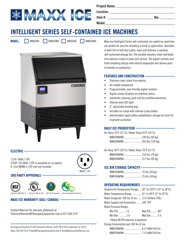 Maxx Ice MIM200NH 24" Air Cooled Half Cube 199 lb Undercounter Ice Machine with 75 lb Bin