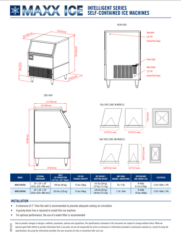Maxx Ice MIM200N 24" Air Cooled Full Cube 199 lb Undercounter Ice Machine with 75 lb Bin