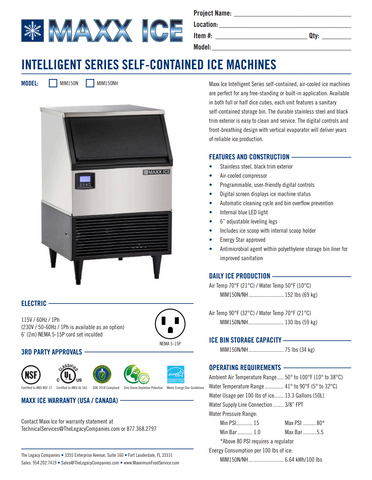 Maxx Ice MIM150NH 24" Air Cooled Half Cube 152 lb Undercounter Ice Machine with 75 lb Bin SKU MAX-MIM150NH