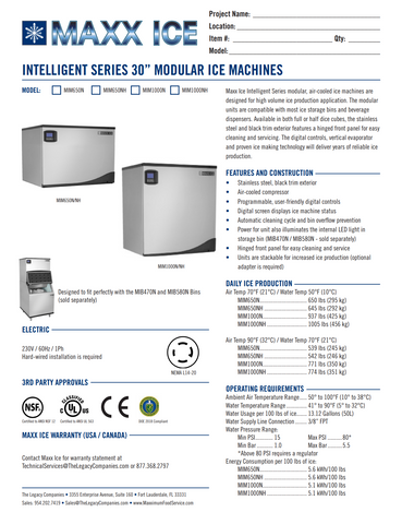 MIM650N Maxx Ice 650 lb Intelligent Series Modular Ice Machine, 30” Wide, Full Dice