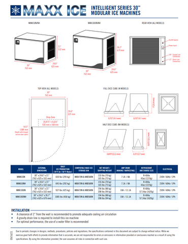 MIM650N Maxx Ice 650 lb Intelligent Series Modular Ice Machine, 30” Wide, Full Dice