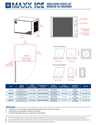 Maxximum MIM500NH Maxx Ice Modular Ice Maker Cube-style (half Dice) Air-cooled