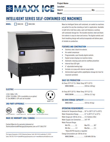 Maxx Ice MIM320N 30" Full-Size Cube Ice Maker With Bin w/ 328 lbs/Day Production, Air-Cooled