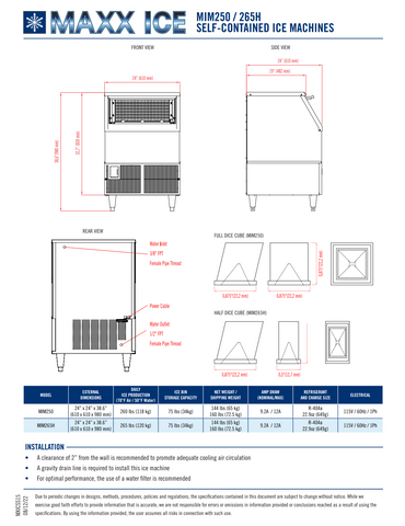 MIM265H Maxx Ice 265 lb Self-Contained Ice Machine, Half-Dice