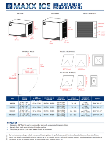 Maxx Ice MIM1000N 30" Full Cube Ice Machine Head - 937 lb/24 hr, Air Cooled, 230v/1ph