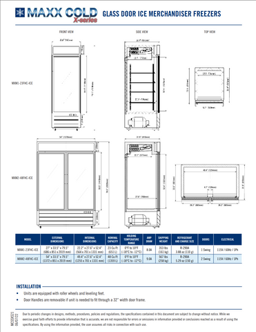 MXM1-23FHC-ICE Maxx Cold Single Glass Door Ice Merchandiser Freezer, 23 cu. ft. Storage Capacity, in White
