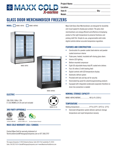 MXM2-48FHC Maxx Cold Double Glass Door Merchandiser Freezer, Swing Door, 48 cu. ft., Storage Capacity, in White