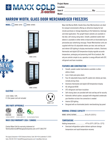 Maxx Cold MXM2-36FHC Double Glass Door Narrow Width Merchandiser Freezer, Swing Style Door, 36 cu. ft., White