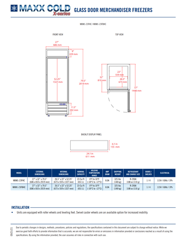Maxx Cold MXM1-23FHC Single Glass Door Merchandiser Freezer, 23 cu. ft. Storage Capacity, in White