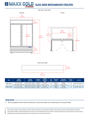 Maxx Cold MXM2-48FHC 54" Two Section Glass Doors Freezer Merchandiser in White, 48 cu.ft.