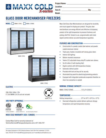 Maxximum MXM3-72FHC Maxx Cold X-Series Freezer Merchandiser Reach-in Three-section