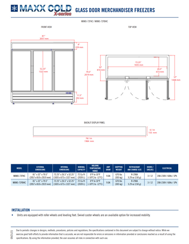 MXM3-72FBHC Maxx Cold Triple Door, Glass Door Freezer Merchandiser, Black, 72 Cu ft