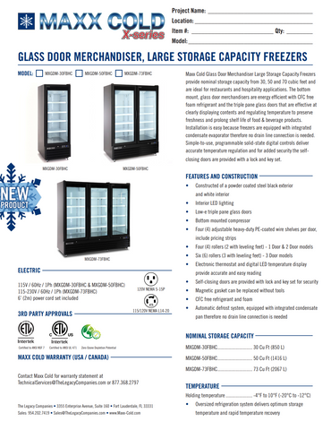 Maxx Cold MXGDM-73FBHC Triple Glass Door Merchandiser Freezer, Large Storage Capacity, 73 cu. ft., in Black