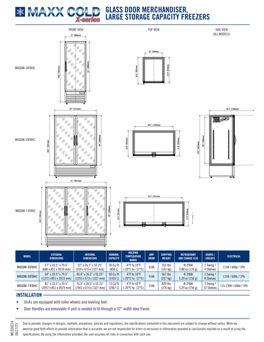 Maxx Cold MXGDM-73FBHC Triple Glass Door Merchandiser Freezer, Large Storage Capacity, 73 cu. ft., in Black