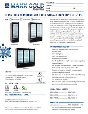 Maxx Cold MXGDM-30FBHC Single Glass Door Merchandiser Freezer, Large Storage Capacity, 30 cu. ft., in Black