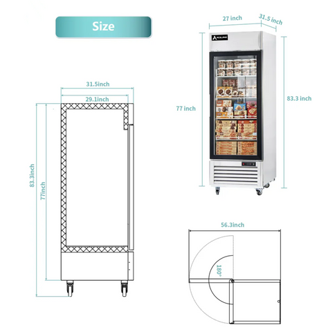 Aceland AF-23BG Reach In Single Glass Door Freezer-23 Cubic Feet