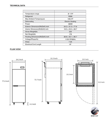 Aceland AF-68 24 Inch Commercial Reach-In Freezer, 2 Split Doors, Stainless Steel Upright Freezer
