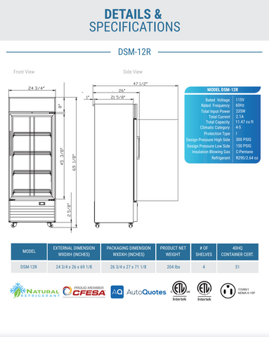 DSM-12R Commercial Single Glass Swing Door Merchandiser Refrigerator