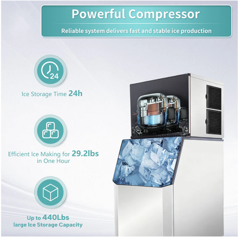 ASK-729S  700 lb. Restaurant Commercial Air Cooled Cube Ice Maker Machine with 440 lb. Bin