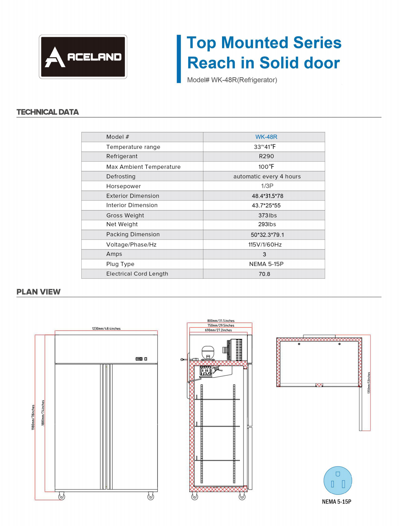 Aceland AR-48B 2 door 48” Stainless Steel Reach in Upright